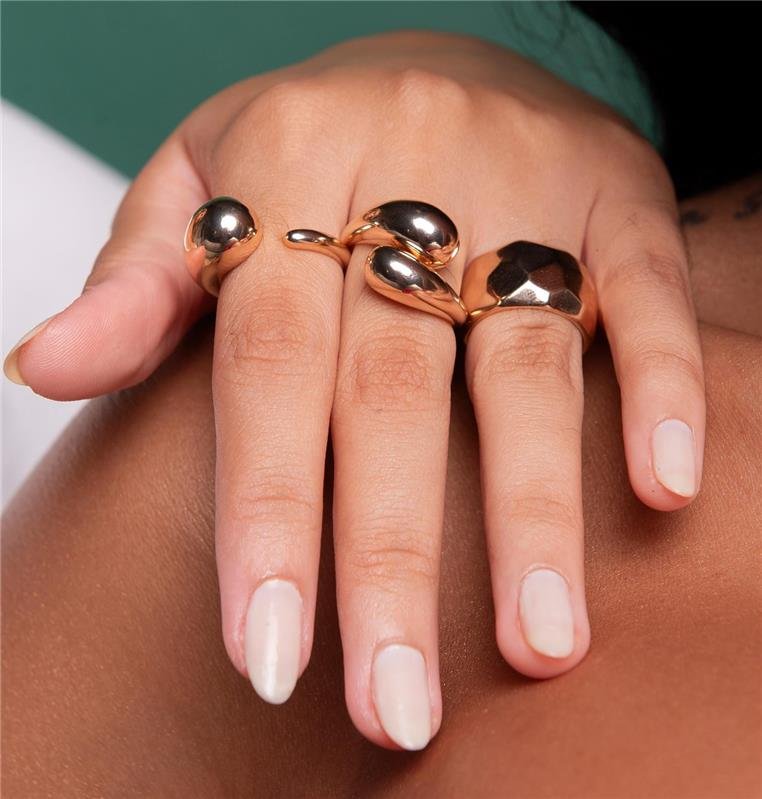 ANEL BOLEADO CRAQUELADO BANHO OURO 18K