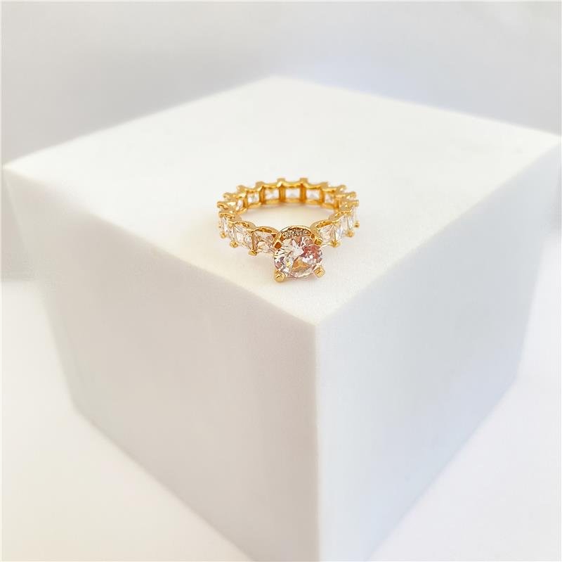 ANEL SOLITARIO LUXO ZIRCONIA REDONDA BANHO OURO 18K