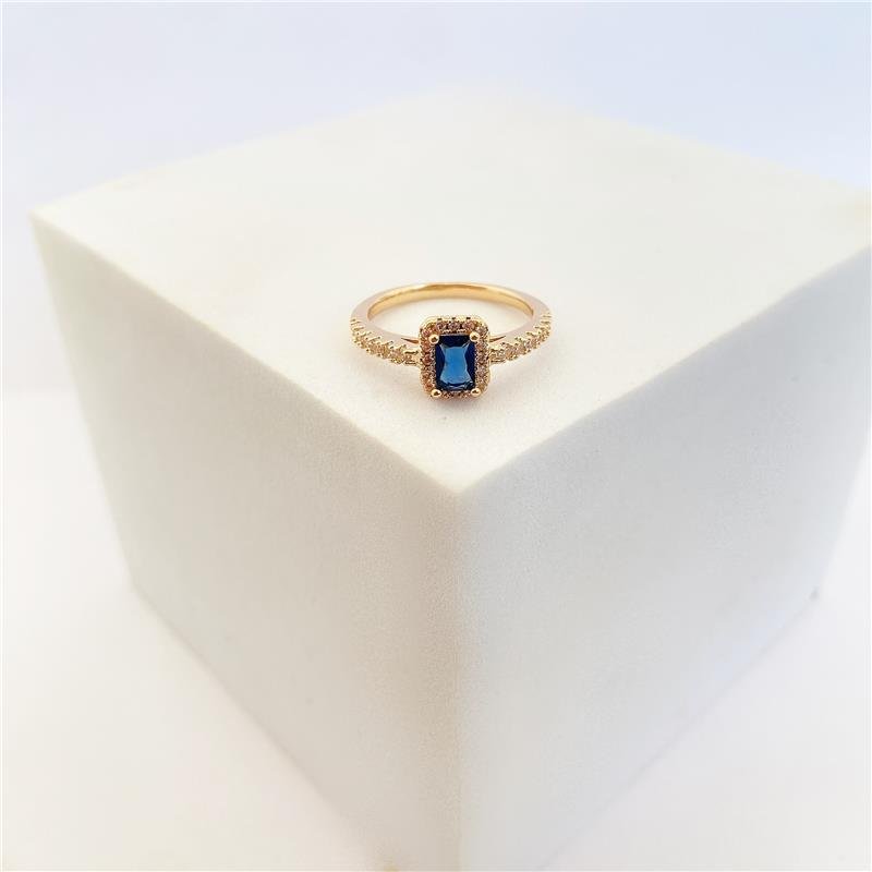 ANEL FORMATURA PEDRA AZUL SAFIRA CRAVEJADA BANHO OURO 18K