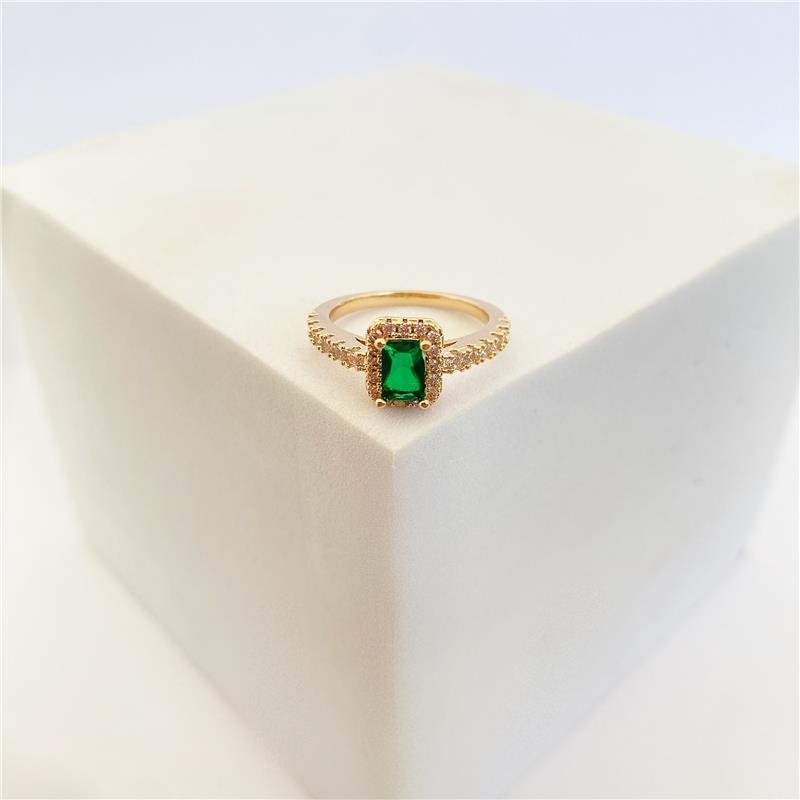 ANEL FORMATURA PEDRA VERDE ESMERALDA CRAVEJADA BANHO OURO 18K