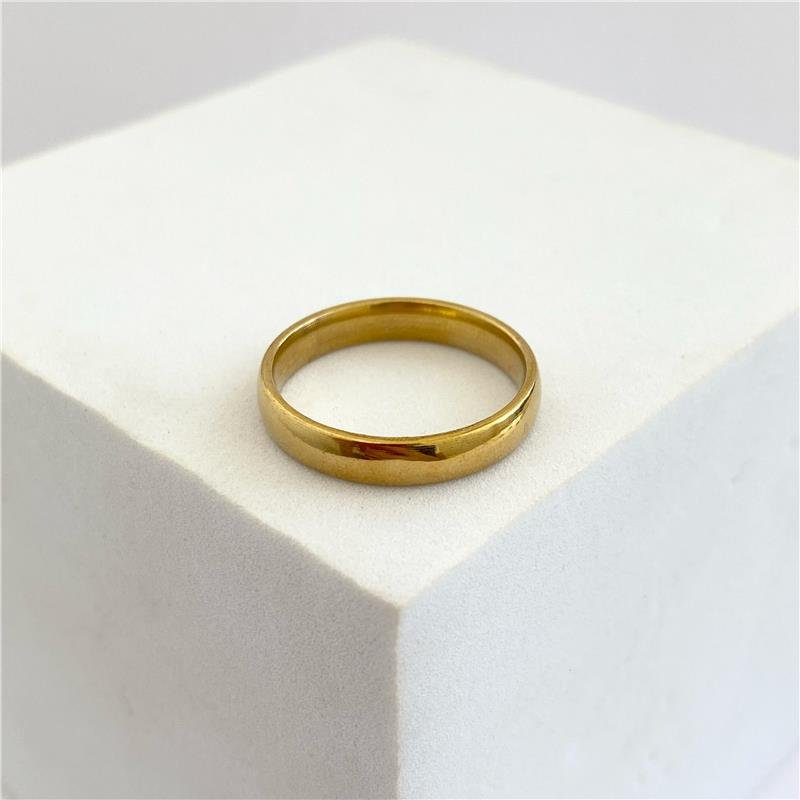 ANEL ALIANÇA BOLEADA 4MM EM AÇO INOXIDÁVEL COM BANHO OURO 18K