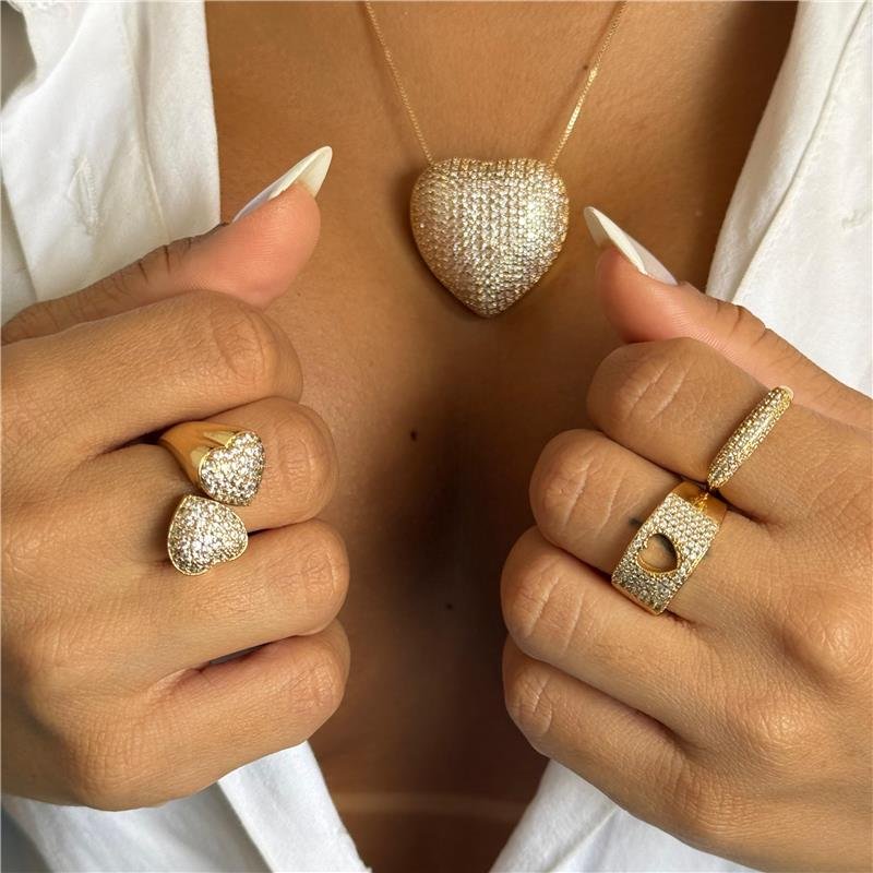 ANEL REGULÁVEL PAVÊ CRAVEJADO BANHO OURO 18K