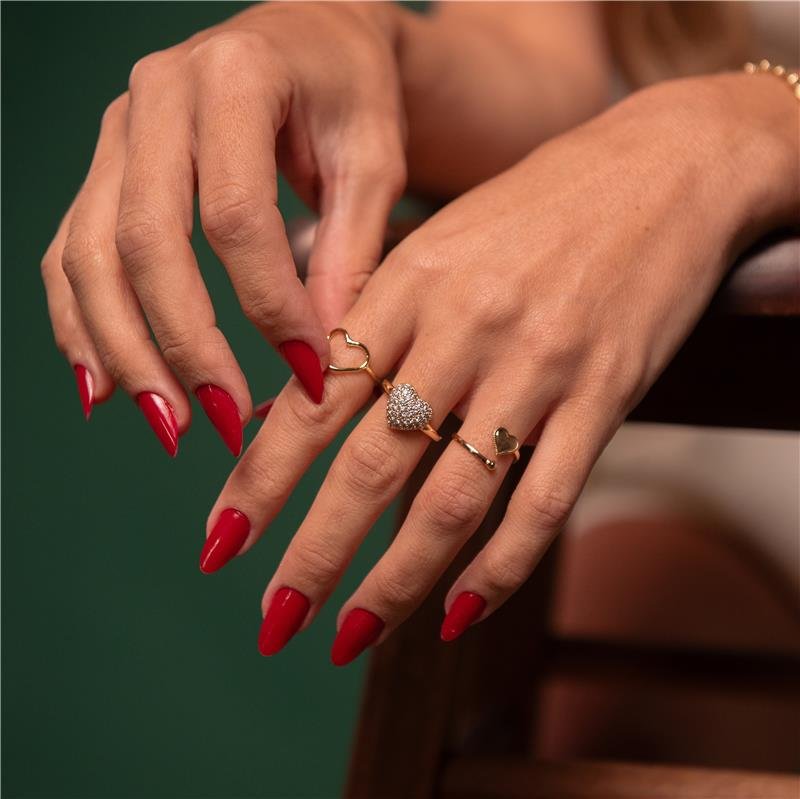 ANEL REGULÁVEL CORAÇÃO CRAVEJADO BANHO OURO 18K 