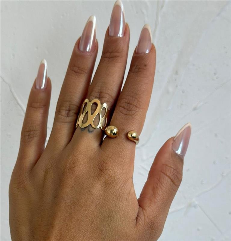 ANEL REGULÁVEL GOTA DUPLA BANHO OURO 18K 