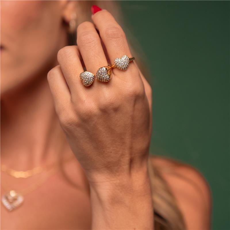 ANEL REGULÁVEL CORAÇÕES CRAVEJADOS BANHO OURO 18K 