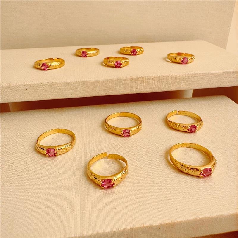 ANEL INFANTIL FORMATURA ABC REGULÁVEL PEDRA ROSA BANHO OURO 18K