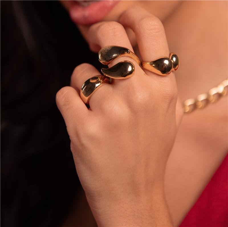 ANEL REGULÁVEL GOTA ACHATADA BANHO OURO 18K