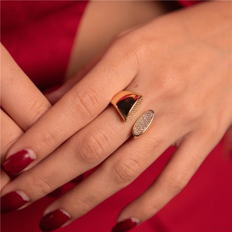 ANEL REGULÁVEL DESIGN OVAL CRAVEJADO BANHO OURO 18K