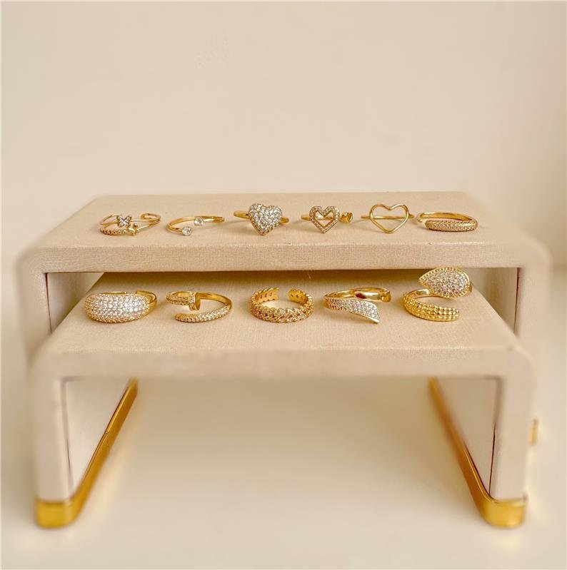 ANEL REGULÁVEL DESIGN S CRAVEJADO E LISO BANHO OURO 18K