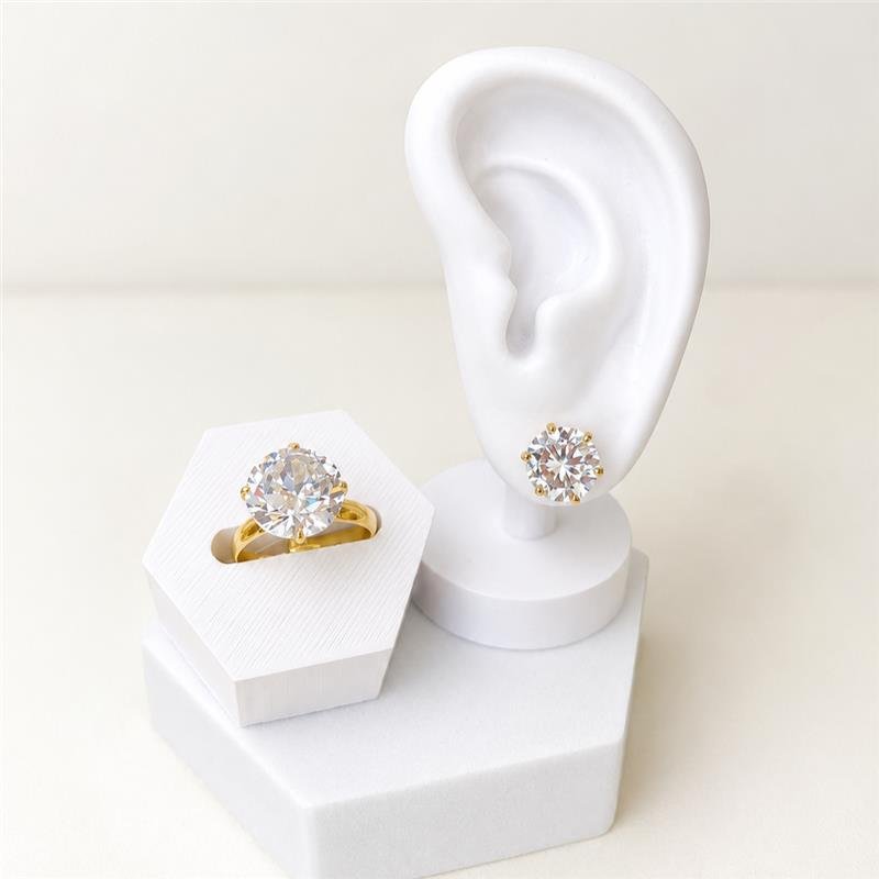 ANEL REGULÁVEL SOLITÁRIO ZIRCÔNIA 12MM MAXI INSPIRAÇÃO VF BANHO OURO 18K