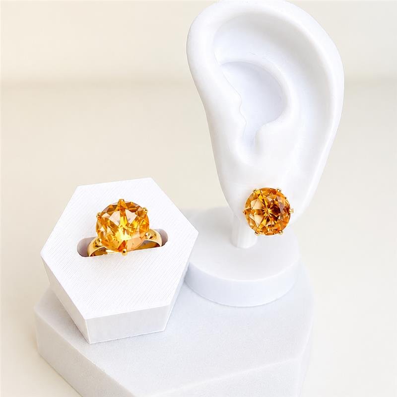 ANEL REGULÁVEL SOLITÁRIO ZIRCÔNIA AREIA DOURADA 12MM MAXI BANHO OURO 18K