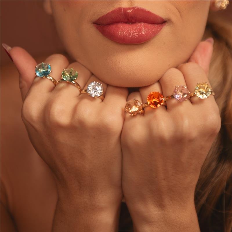 ANEL REGULÁVEL SOLITÁRIO ZIRCÔNIA AREIA DOURADA 12MM MAXI BANHO OURO 18K
