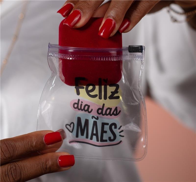 KIT COM 10 UNIDADES DE EMBALAGENS ZIPLOCK 10X10 CM PVC FELIZ DIA DAS MÃES 