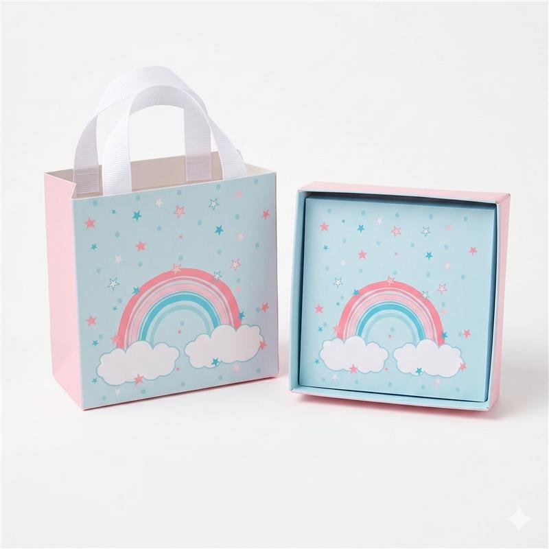  KIT COM 2 UNIDADES CAIXINHA SACOLA ARCO-IRIS