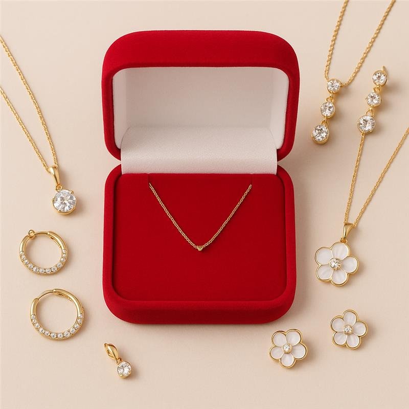 CAIXINHA DE VELUDO VERMELHA PARA COLARES OU CONJUNTOS