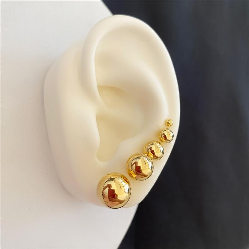 BRINCO BOLA BRILHANTE PEQUENA BANHO OURO 18K