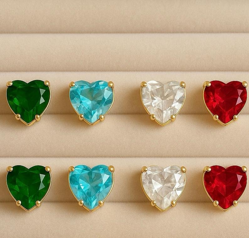 BRINCO ZIRCÔNIA CORAÇÃO VERMELHO BANHO OURO 18K