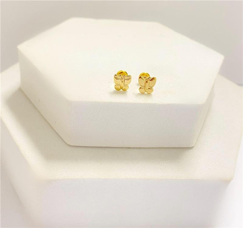 BRINCO INFANTIL BORBOLETA COM PROTEÇÃO INFANTIL BANHO OURO 18K