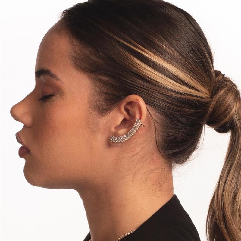 BRINCO EAR CUFF 11 PEDRAS ZIRCÔNIA BANHO OURO 18K