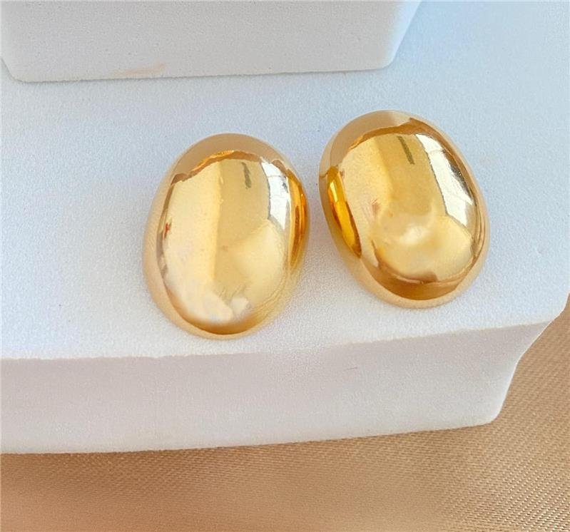 BRINCO FASHION OVAL BANHO OURO 18K