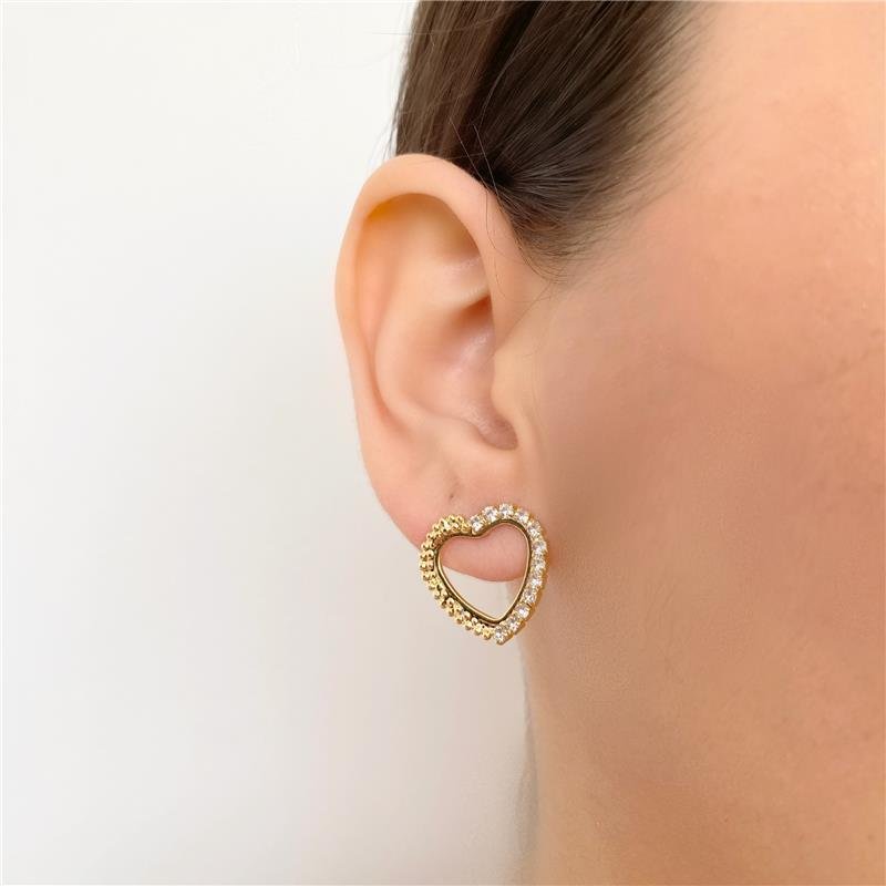 BRINCO CORAÇÃO LISO/CRAVEJADO BANHO OURO 18K