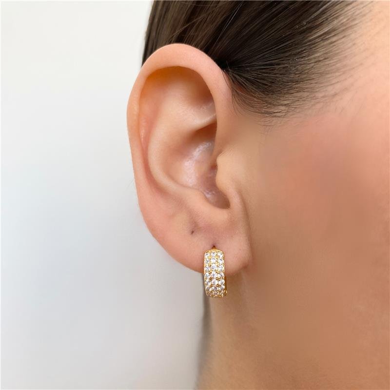BRINCO ARGOLA 3 FILEIRAS DE ZIRCÔNIA A BANHO OURO 18K 