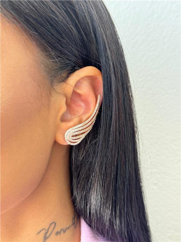 BRINCO EAR CUFF ASA DE ANJO CRAVEJADO BANHO OURO 18K