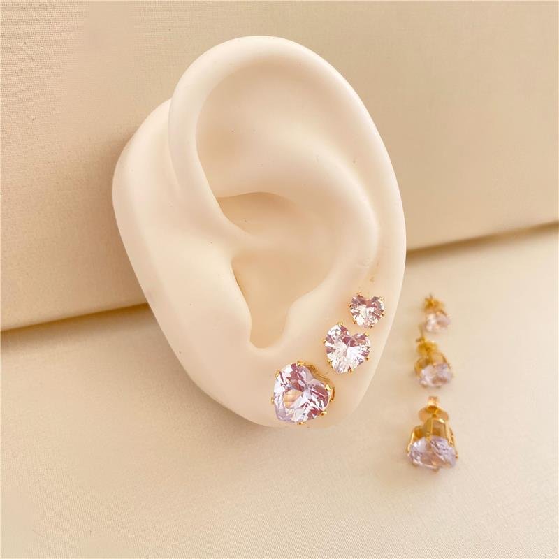 BRINCO ZIRCÔNIA CORAÇÃO MEDIO BANHO OURO 18K