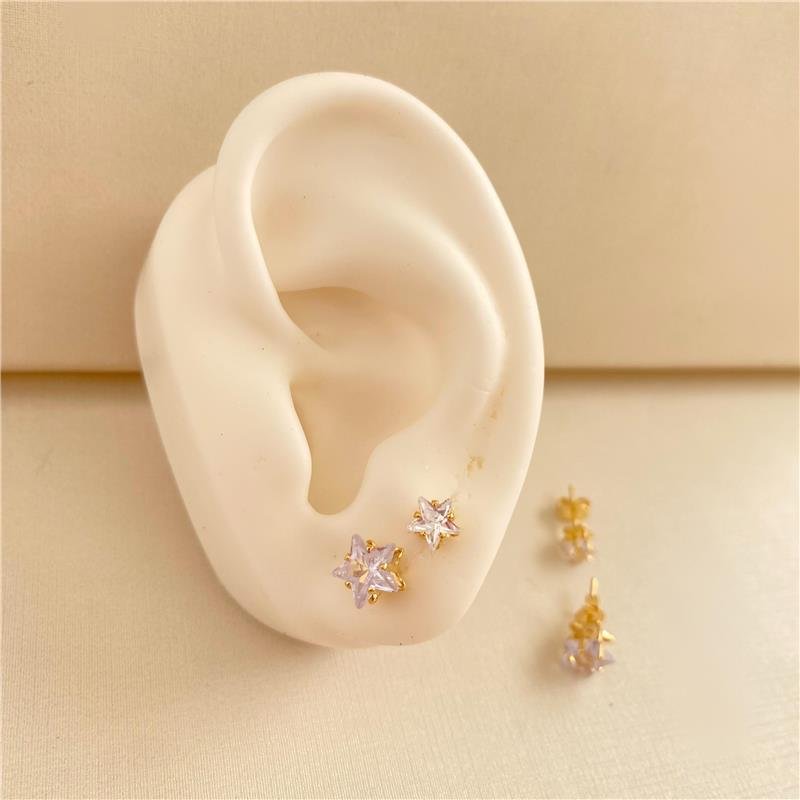 BRINCO ZIRCÔNIA ESTRELA GRANDE BANHO OURO 18K