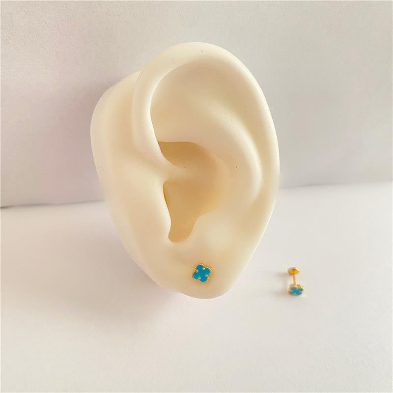 BRINCO TREVO AZUL - PROTEÇÃO INFANTIL / 2º FURO BANHO OURO 18K