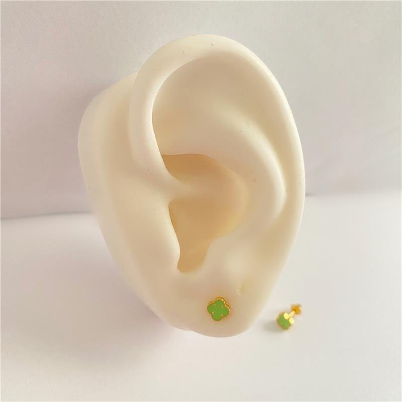 BRINCO TREVO VERDE CANA - PROTEÇÃO INFANTIL / 2º FURO BANHO OURO 18K