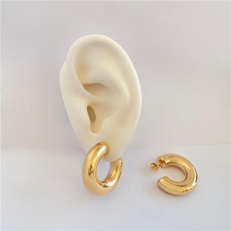 BRINCO ARGOLA TUBO GROSSA MÉDIA BANHO OURO 18K