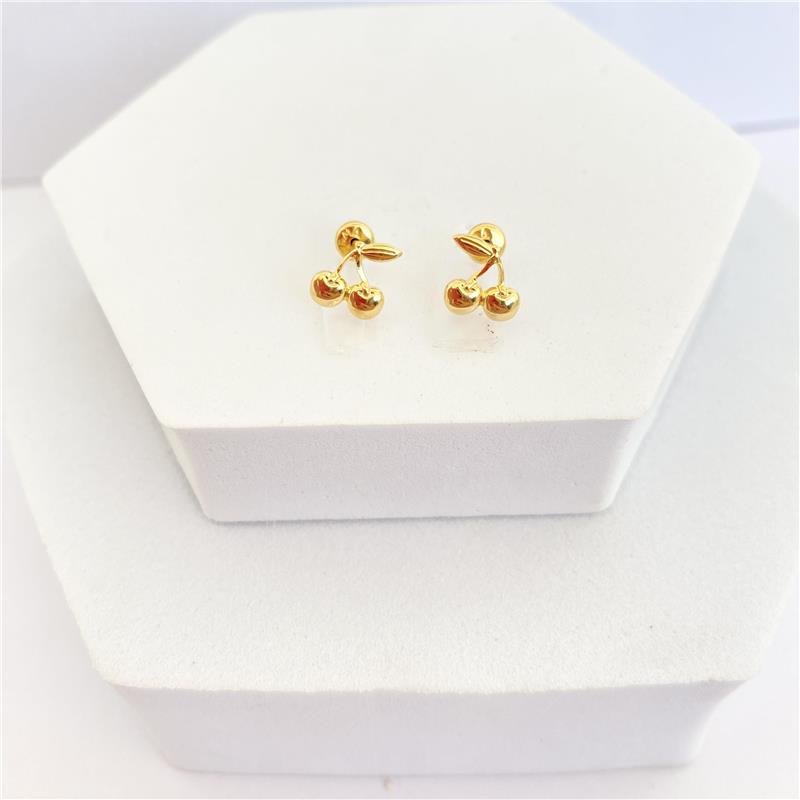 BRINCO DE CEREJA COM PROTEÇÃO INFANTIL BANHO OURO 18K