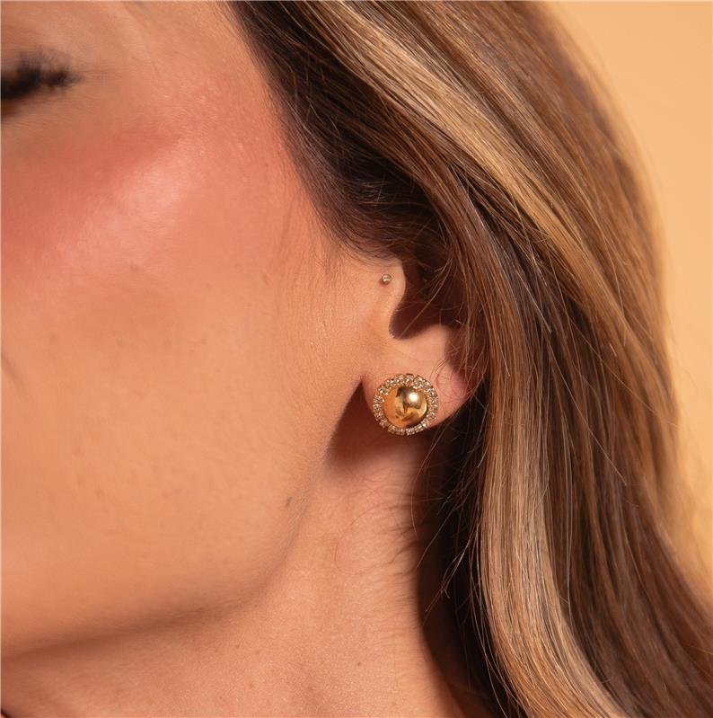 BRINCO BOLA CRAVEJADA BANHO OURO 18K