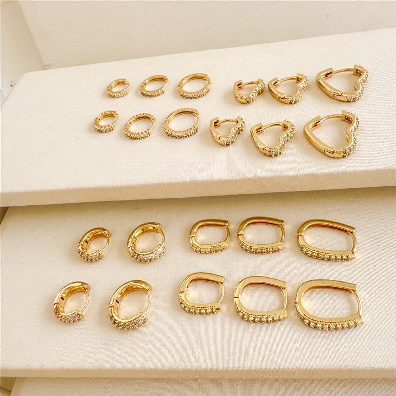 BRINCO TRIO ARGOLINHA OVAL CRAVEJADA BANHO OURO 18K 