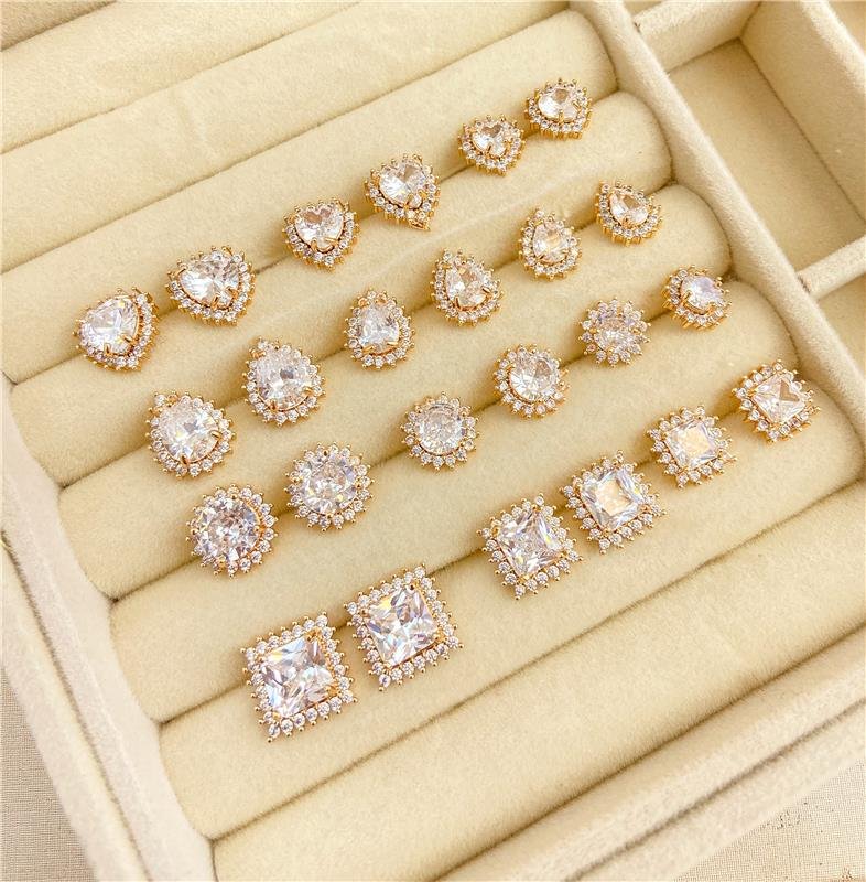 BRINCO TRIO GOTA CRAVEJADA BANHO OURO 18K