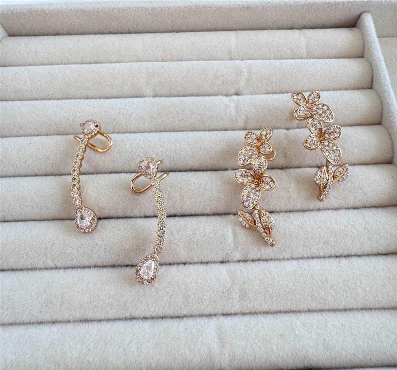 BRINCO EAR CUFF GOTA CRAVEJADA BANHO OURO 18K