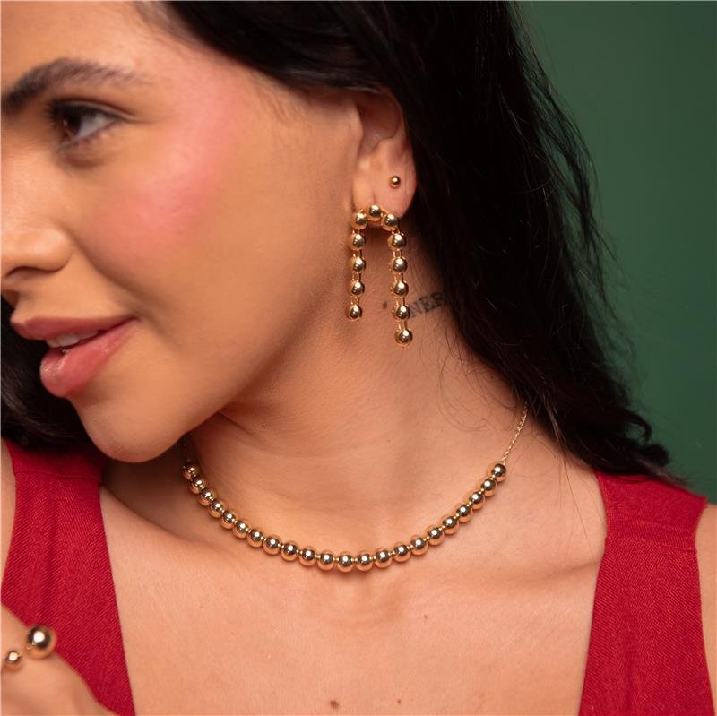 BRINCO BOLINHAS ACHATADAS BANHO OURO 18K