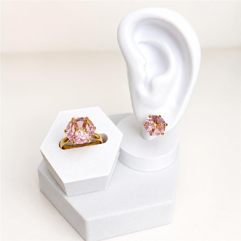 BRINCO PEDRA ZIRCÔNIA ROSA 10MM BANHO OURO18K