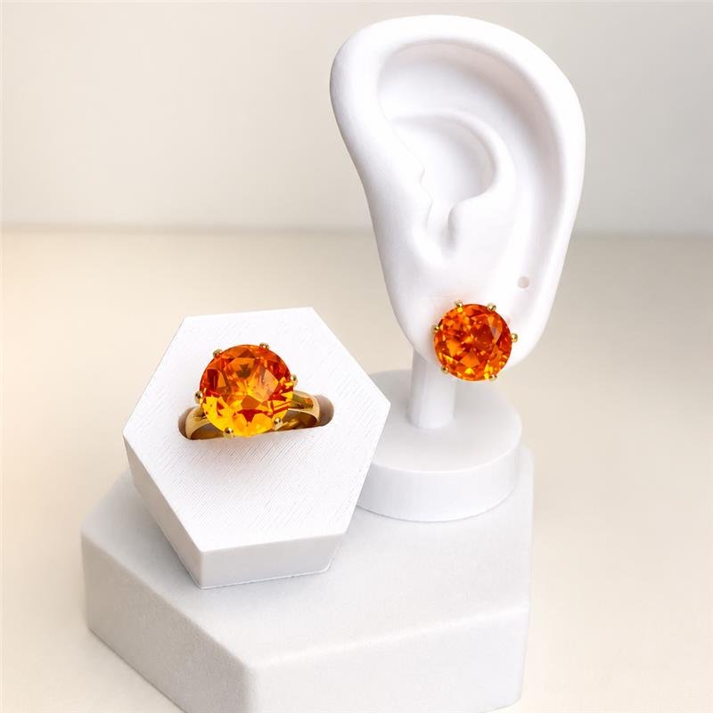 BRINCO PEDRA ZIRCÔNIA APEROL 10MM BANHO OURO18K