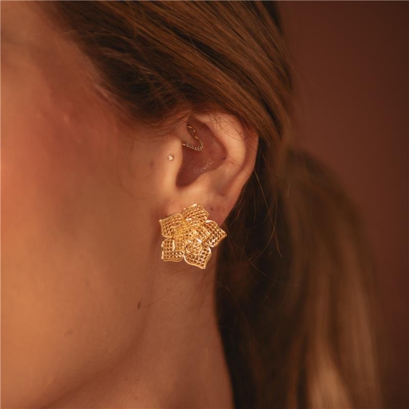 BRINCO FILIGRANA FLOR BANHO OURO18K