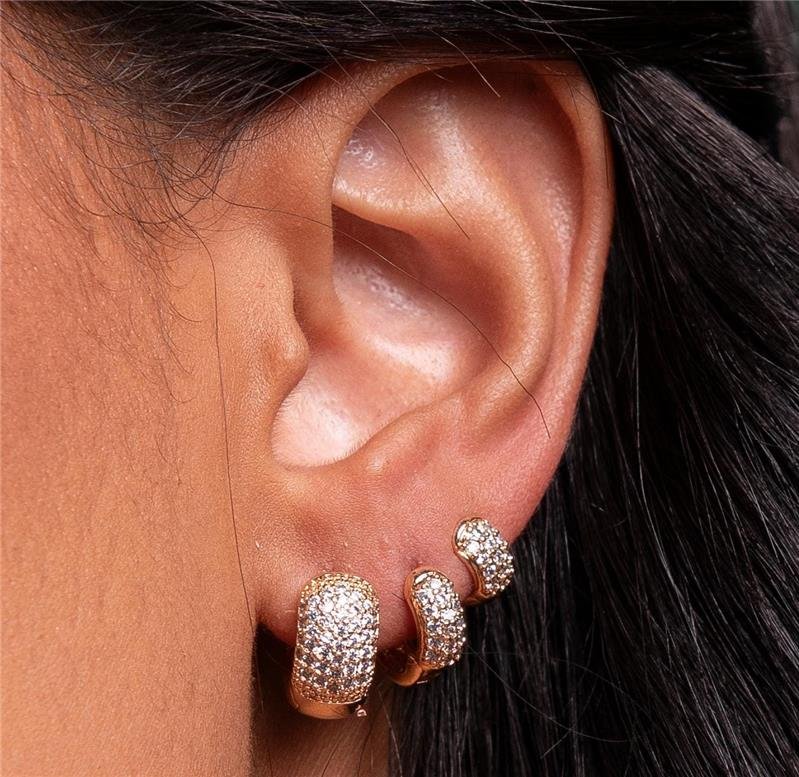 BRINCO TRIO ARGOLA ZIRCONIA BANHO OURO 18K