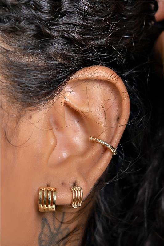 BRINCO ARGOLINHA DETALHE 4 LINHAS ONDULADO BANHO OURO 18K