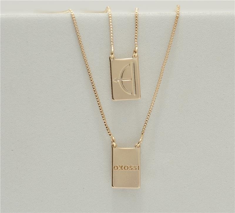 ESCAPULÁRIO ORIXÁ OXOSSI COM CARTÃO PRESENTE BANHO OURO 18K