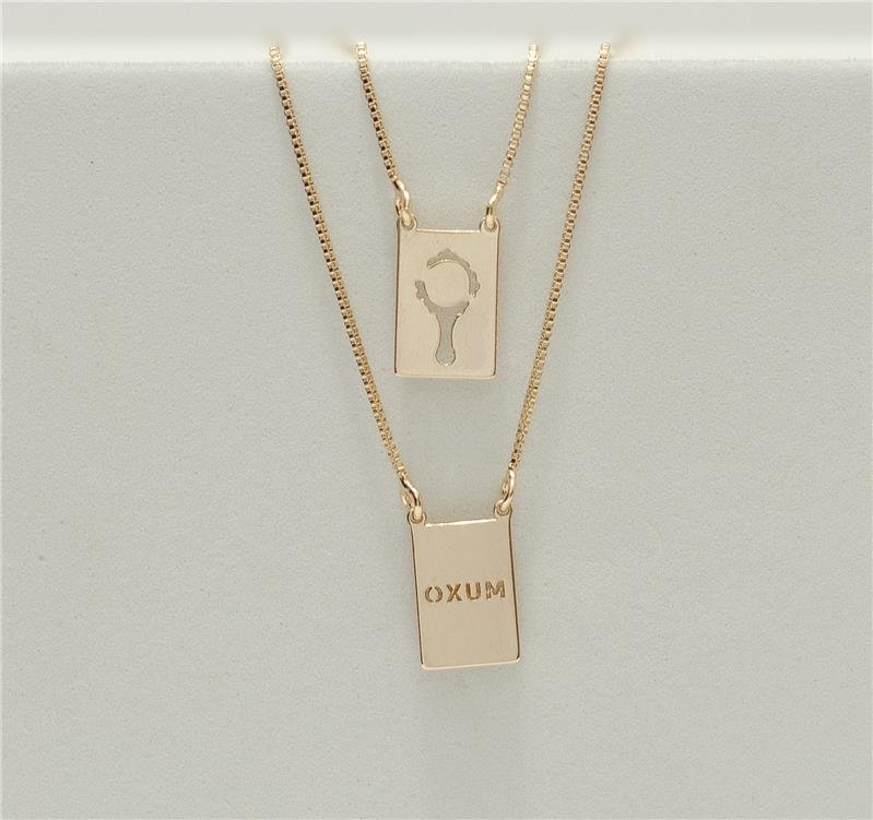 ESCAPULÁRIO ORIXÁ OXUM COM CARTÃO PRESENTE BANHO OURO 18K