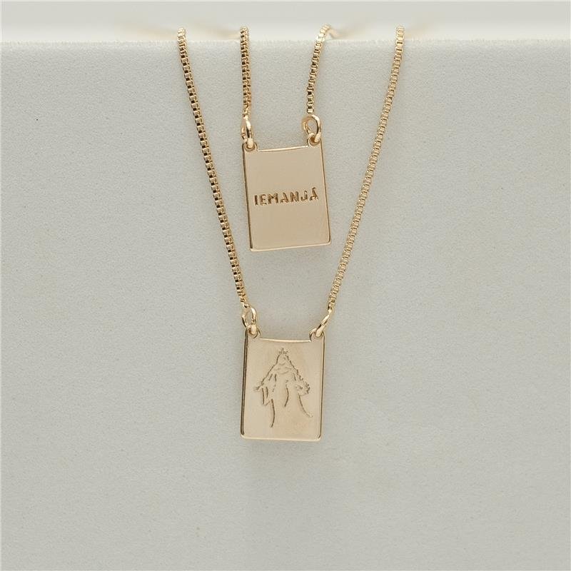 ESCAPULÁRIO ORIXÁ IEMANJA COM CARTÃO PRESENTE BANHO OURO 18K