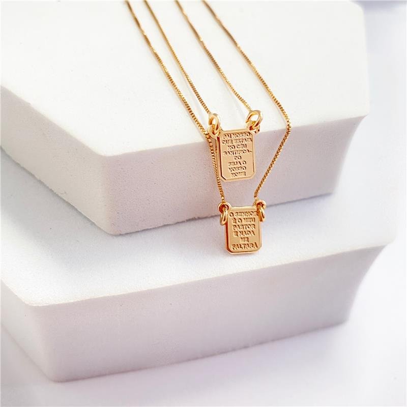 COLAR ESCAPULÁRIO DEUS É FIEL 60CM BANHO OURO 18K 