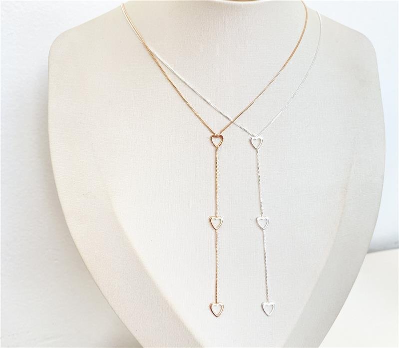 COLAR GRAVATINHA CORAÇÃO BANHO OURO 18K