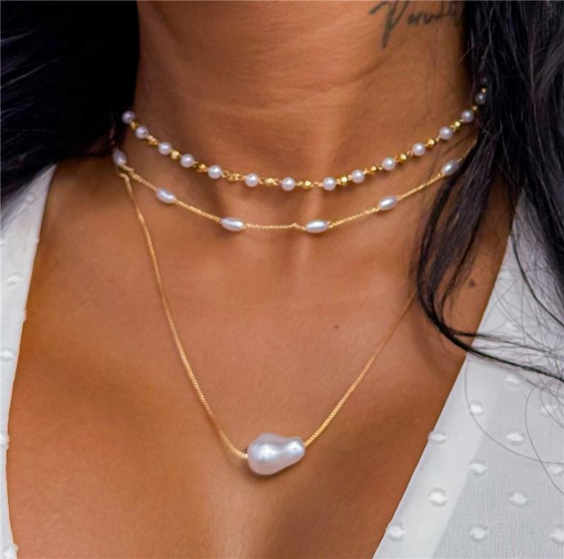 COLAR CHOKER PÉROLA BANHO OURO 18K