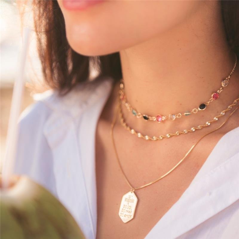 COLAR DO SOL DO MAR DO AMOR BANHO OURO 18K